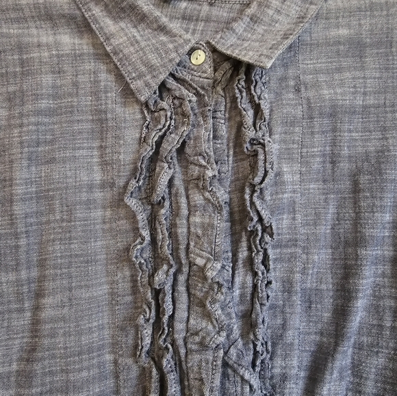 Ruffle Button Down Denim Top - Picture 2 of 2
